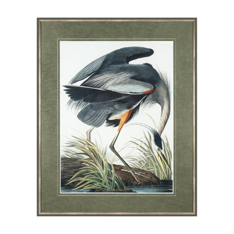 Vintage Blue Heron Framed Art – Blue