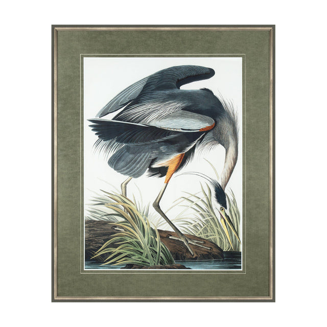 Vintage Blue Heron Framed Art – Blue
