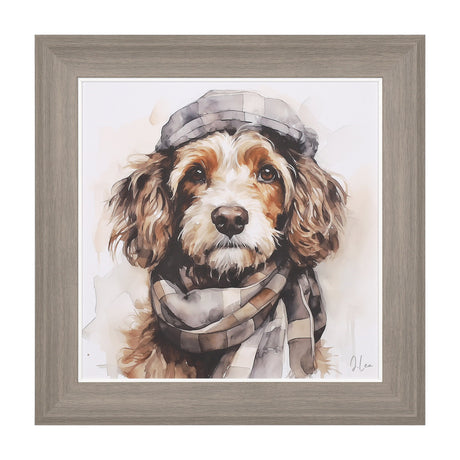 Archie Dog Watercolour Framed Canvas – Brown