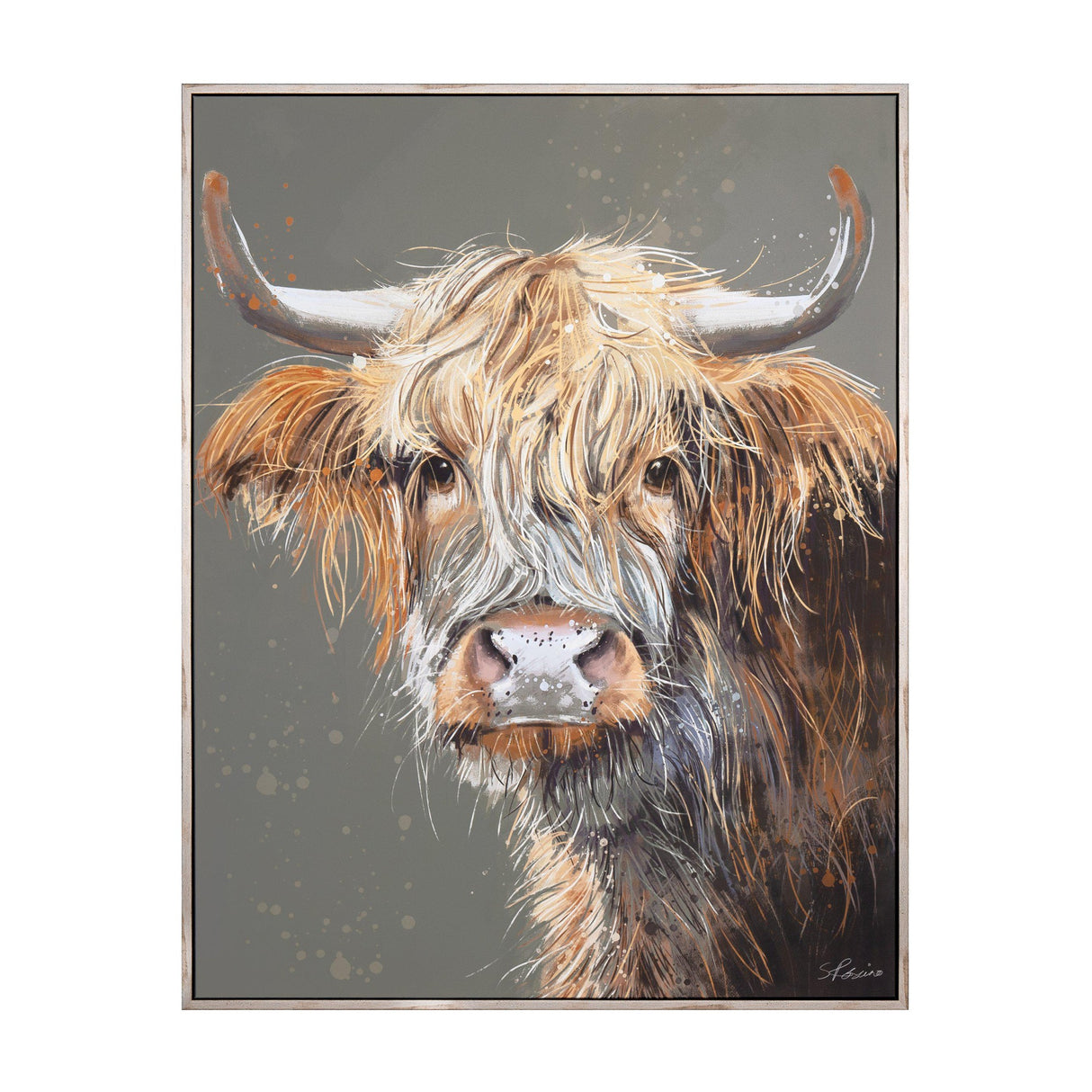 Brodie Highland Cow Framed Canvas – Grey