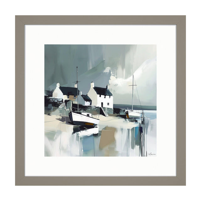 Sea Spirit Framed Coastal Harbour Art – Grey