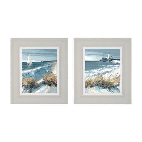 White Sails & Making Waves Framed Coastal Wall Art Set of 2 – Blue