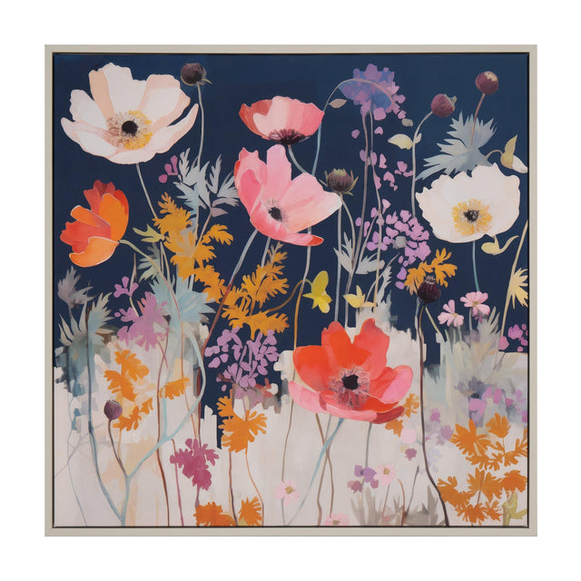 Modern Mix Wildflower Framed Canvas – Navy