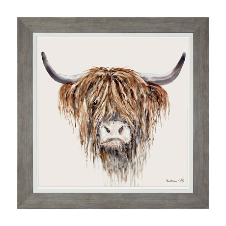 Freddie Highland Cow Framed Canvas – Brown