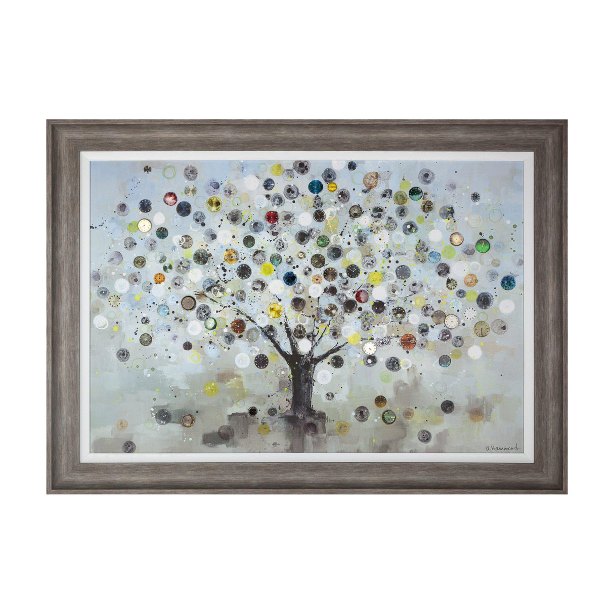 Watch Tree Framed Canvas Wall Art – Grey