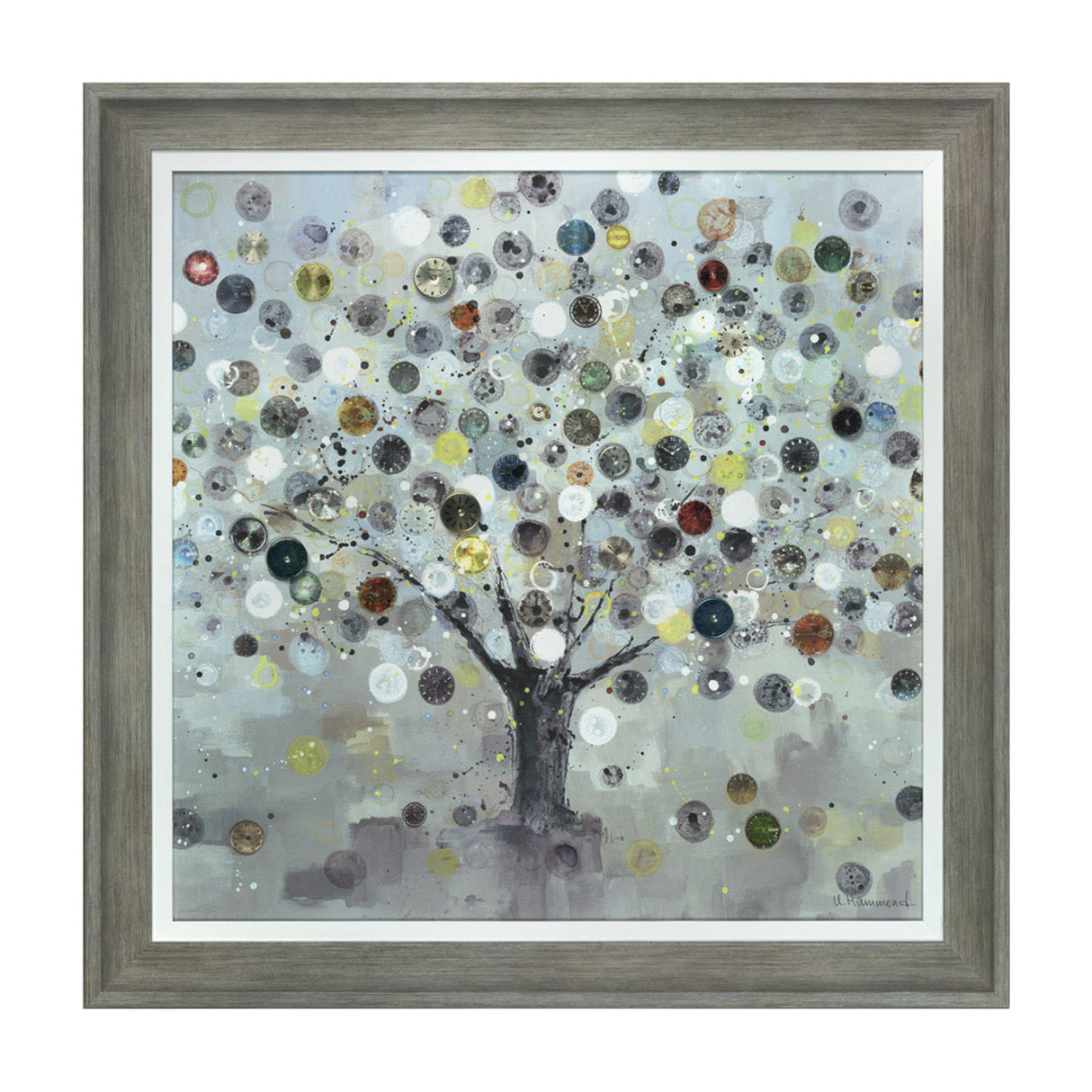 Watch Tree Framed Canvas Wall Art – Grey