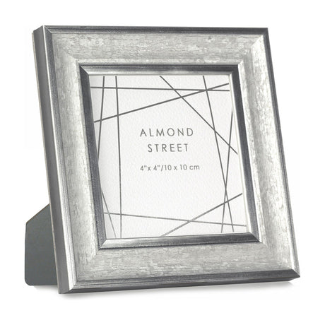 Gallery Direct Altvorne square photo frame with wide crackled silver moulding and fold-out strut, displayed on a plain white background.