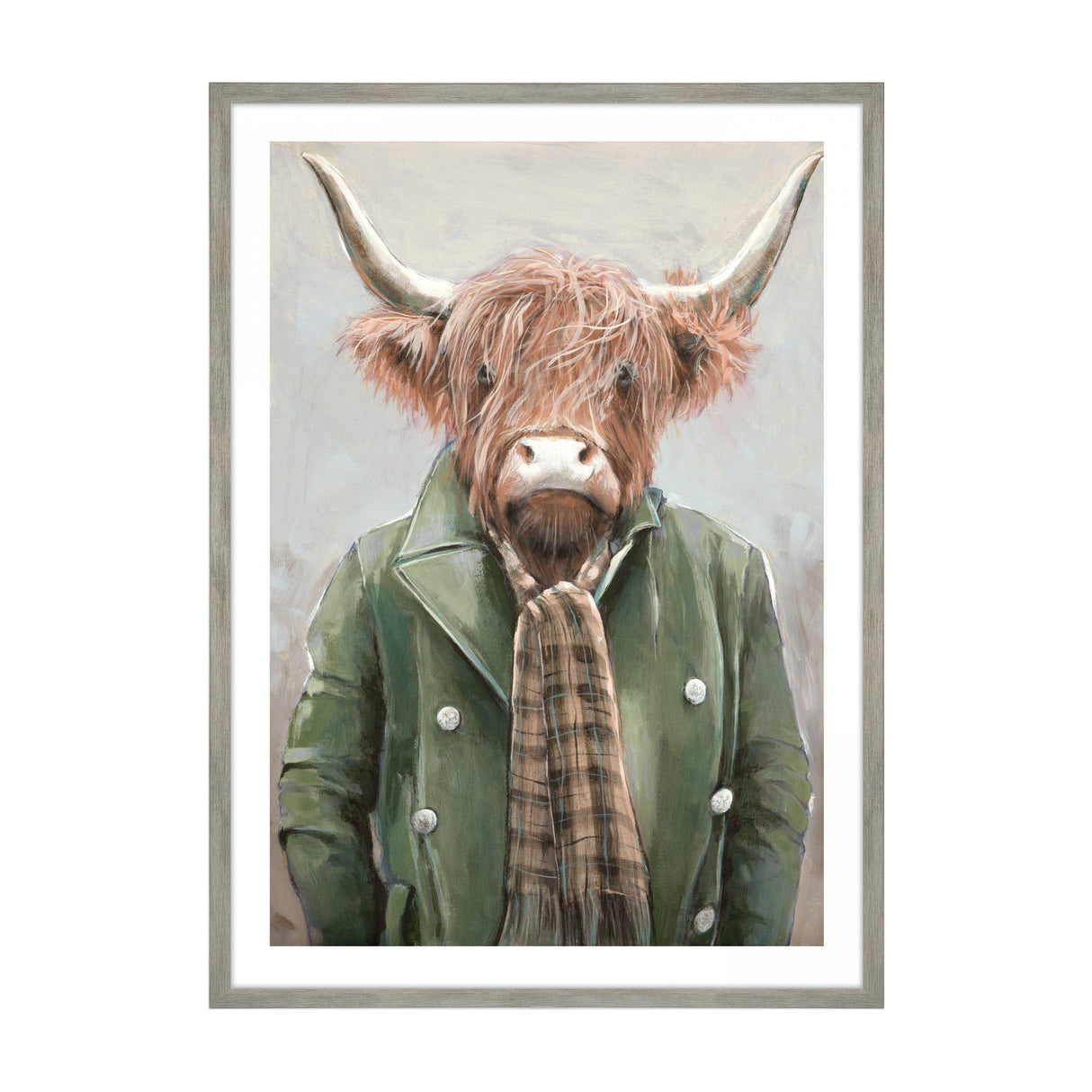 Angus Highland Cow Framed Art – Green