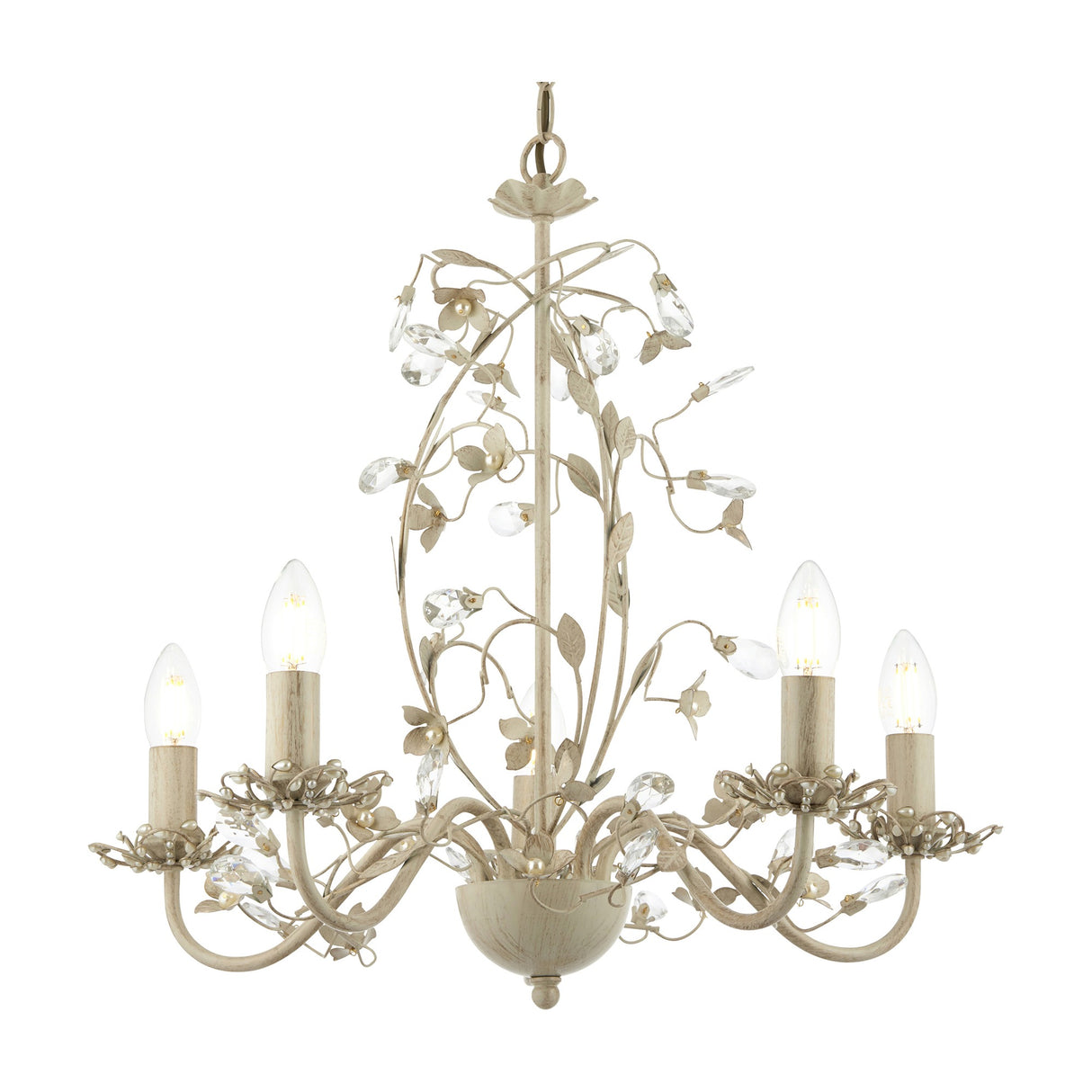 Lullaby Floral Chandelier 5 Light – Cream