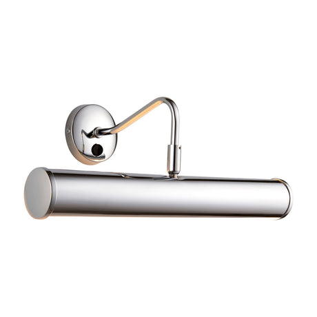 Gallery Direct Turvale picture light in polished chrome with a slim tubular shade, curved arm, round backplate and on-fitting toggle switch.