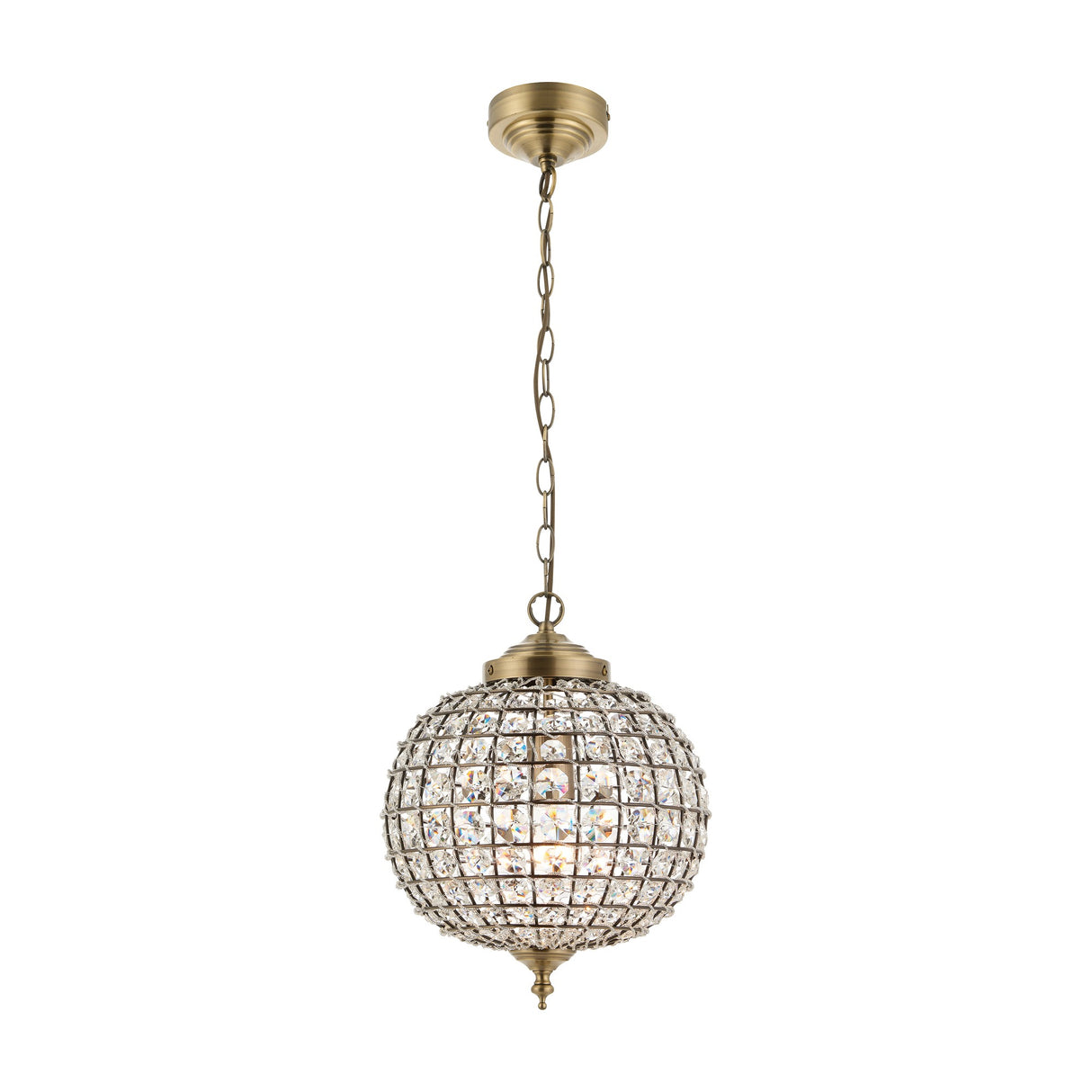 Tanaro Crystal Globe Pendant Light – Antique Brass