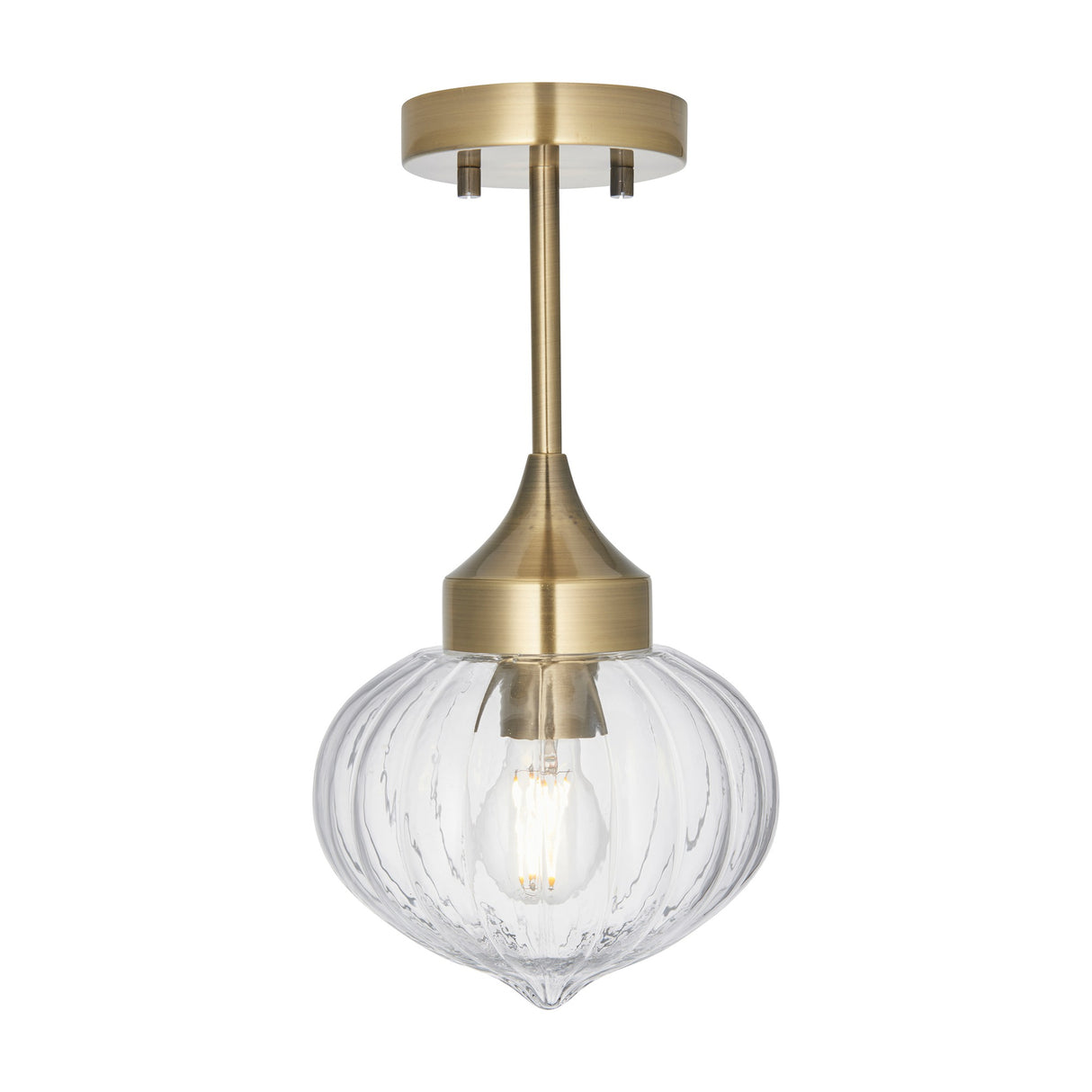 Addington Ribbed Glass Semi-Flush Ceiling Light – Brass