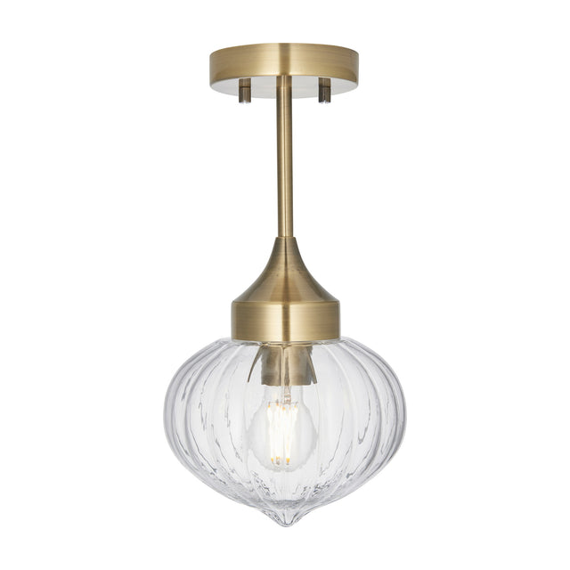 Addington Ribbed Glass Semi-Flush Ceiling Light – Brass