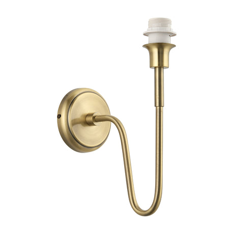 Gallery Direct Rovenna wall light in antique brass with a swan-neck steel arm, round backplate, and single exposed E27 lamp holder.