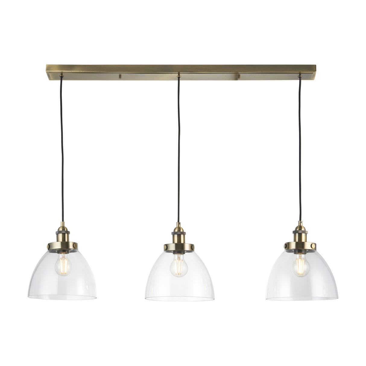 Hansen 3 Light Bar Pendant with Clear Glass Shades – Antique Brass