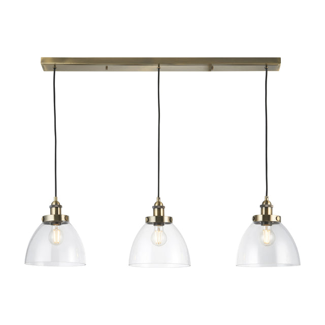Hansen 3 Light Bar Pendant with Clear Glass Shades – Antique Brass
