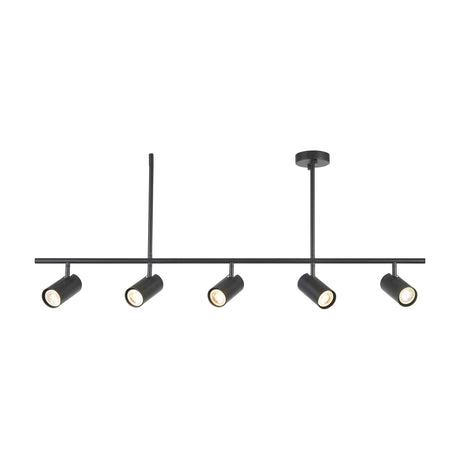 Gallery Direct Revanne 5 Light Ceiling Bar Spotlight in matte black steel with five adjustable cylindrical heads on a slim horizontal bar.