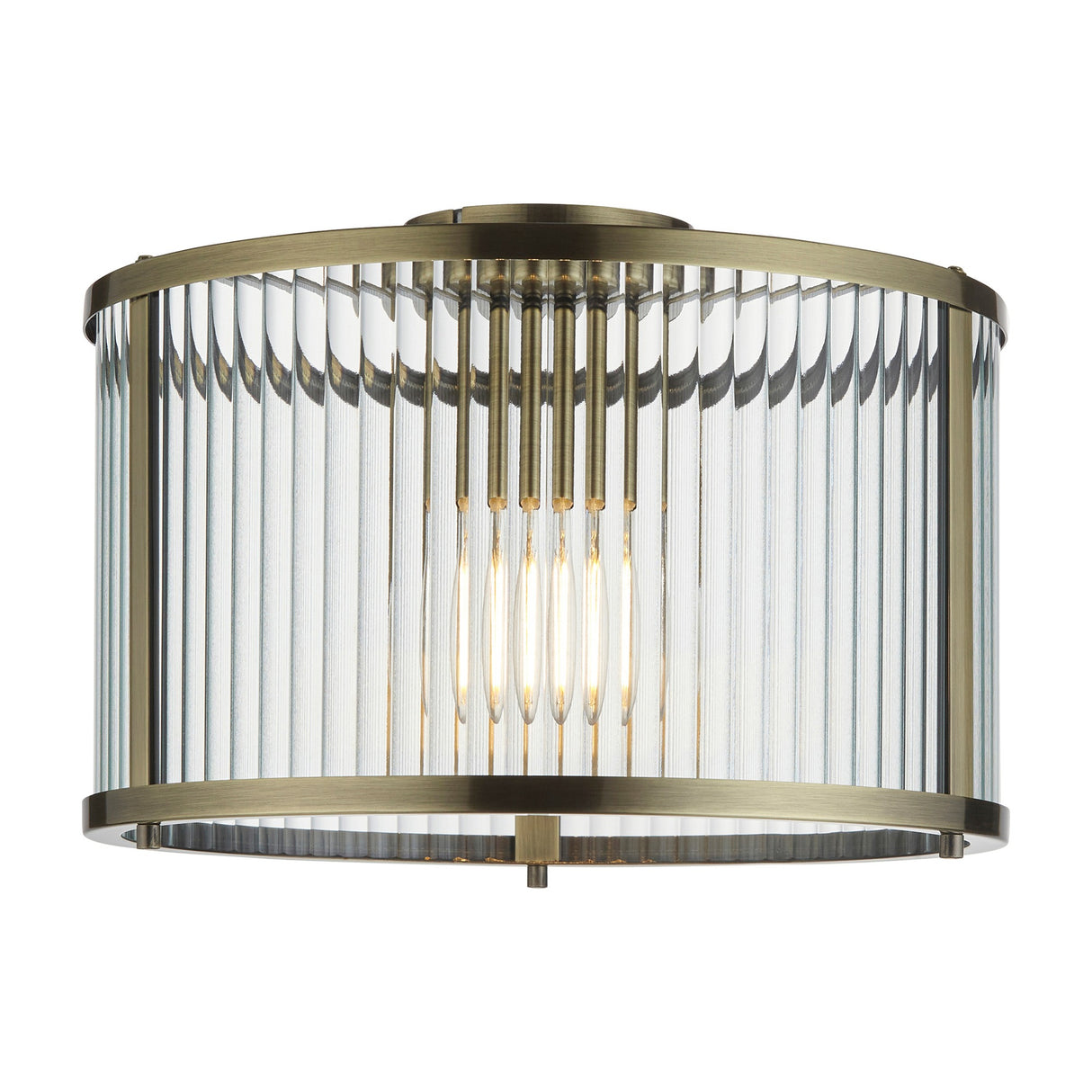 Ridgeton Flush Ceiling Light with Ribbed Glass 3 Light – Antique Brass