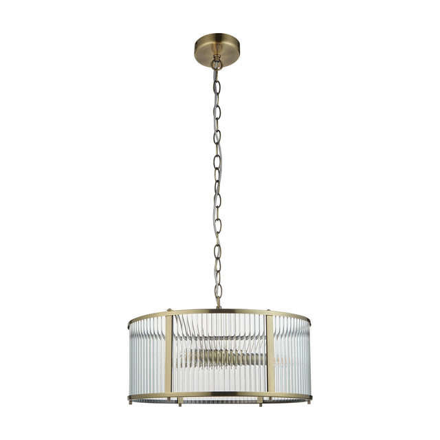Ridgeton Ribbed Glass 3 Light Pendant – Antique Brass