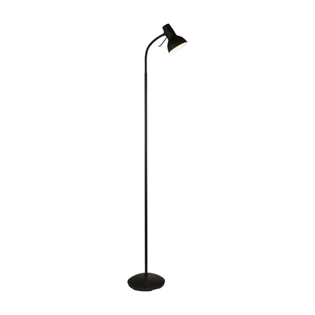 Gallery Direct Amrisse Floor Lamp in matt black steel with a slim stem, adjustable gooseneck, tapered dome shade and weighted round base.