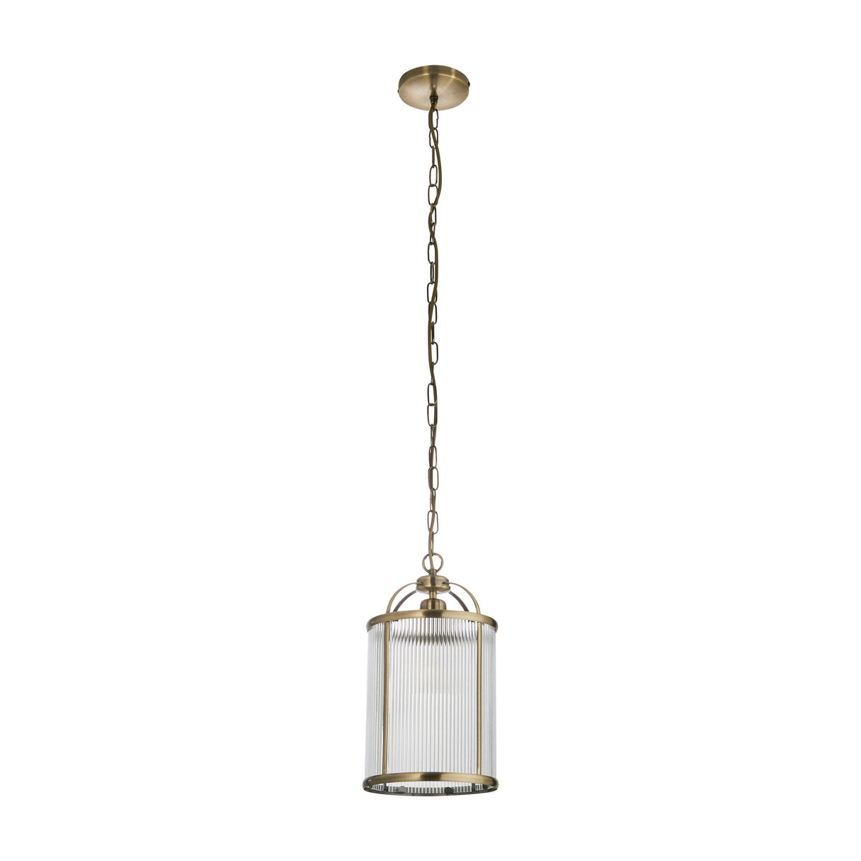 Lambeth Ribbed Glass Pendant Light – Antique Brass