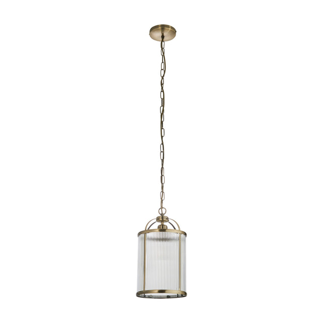 Lambeth Ribbed Glass Pendant Light – Antique Brass