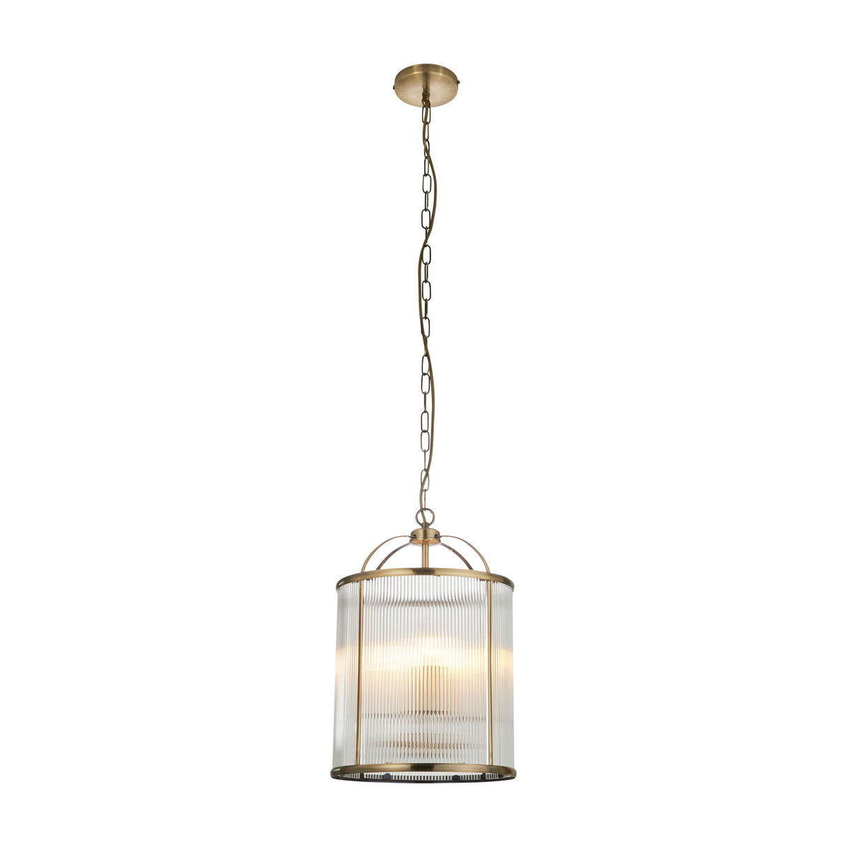 Lambeth Ribbed Glass 4 Light Pendant – Antique Brass