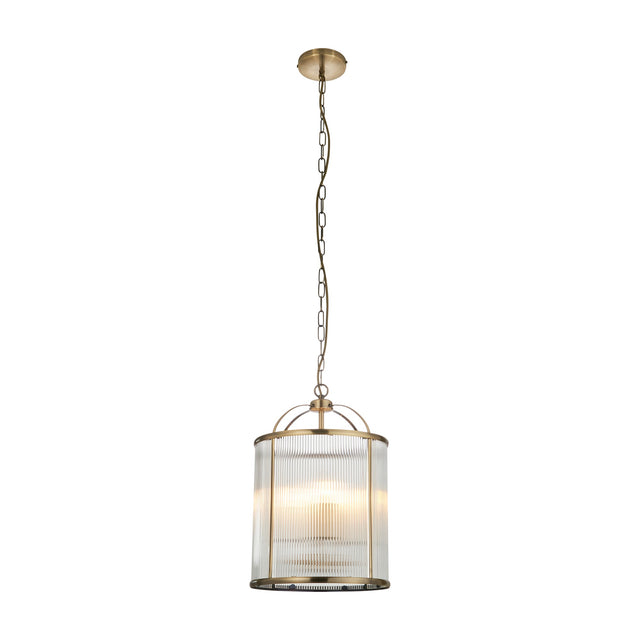 Lambeth Ribbed Glass 4 Light Pendant – Antique Brass