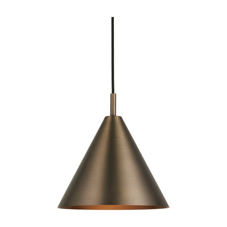 Gallery Direct Kessora Cone Pendant Light in antique bronze brushed steel with black braided flex, shown against a plain white background.