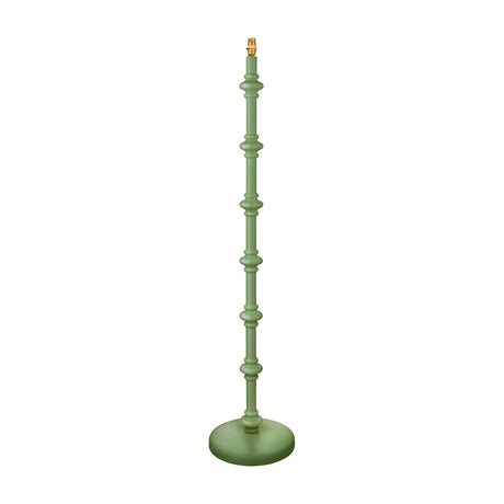 Gallery Direct Carnvenne Turned Floor Lamp Base in Cotswold Green with spindle-turned column, weighted disc base and brass bayonet holder on white.