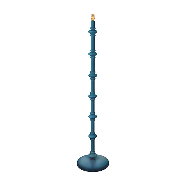 Gallery Direct Carnvenne Turned Floor Lamp Base in Marlin Blue with spindle-turned column, brass bayonet holder and weighted disc base, on white.