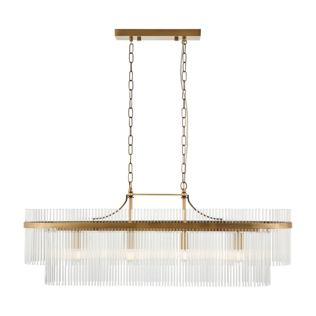 Marietta Linear Glass Rod Pendant 4 Light – Antique Brass