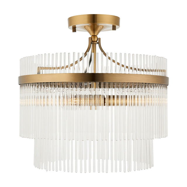 Marietta Tiered Glass Rod Semi-Flush Ceiling Light 3 Light – Antique Brass