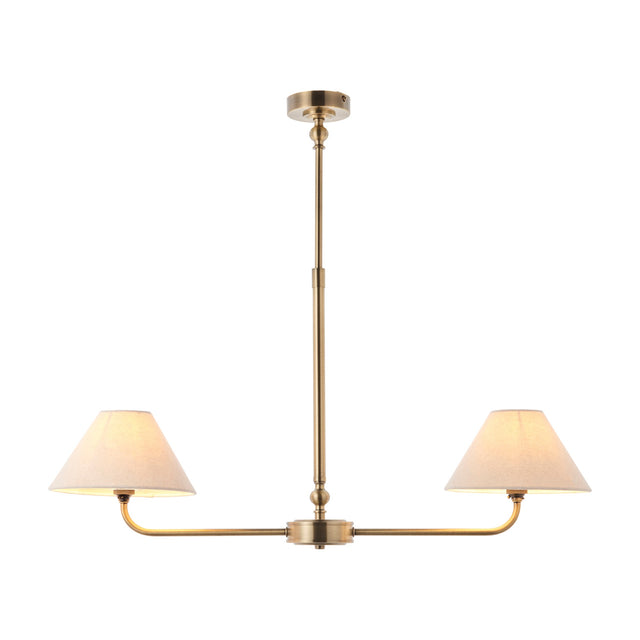 Lille 2 Light Pendant with Cream Shades – Antique Brass