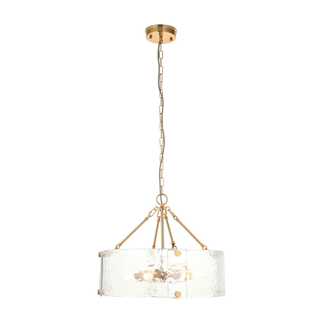 Keller Textured Glass Drum Pendant 6 Light – Brass