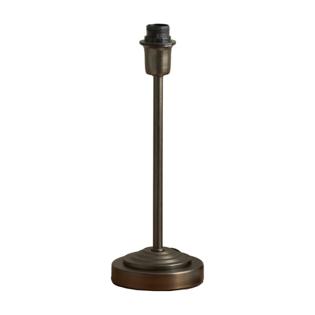 Gallery Direct Riselle Table Lamp Base in antique bronze steel with a slim stem, stepped round foot and screw-fit E27 bulb holder, shade not included.