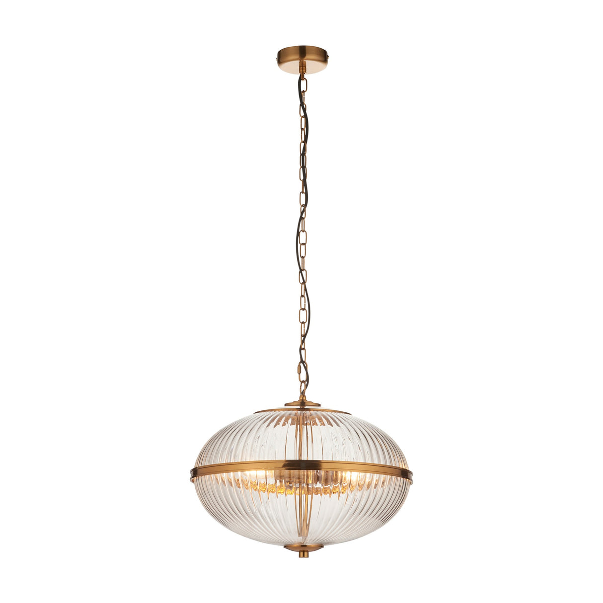 Somerset Ribbed Glass 3 Light Pendant – Brass