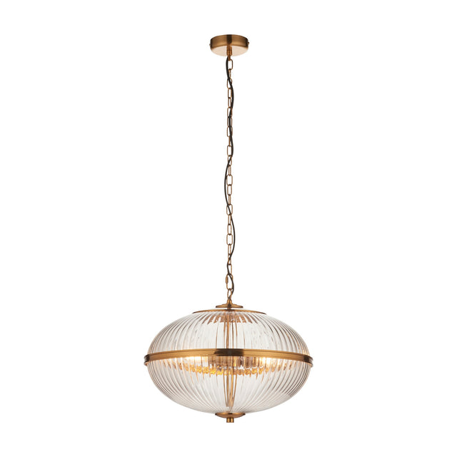 Somerset Ribbed Glass 3 Light Pendant – Brass
