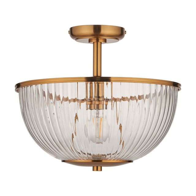 Somerset Ribbed Glass Semi-Flush Ceiling Light – Brass