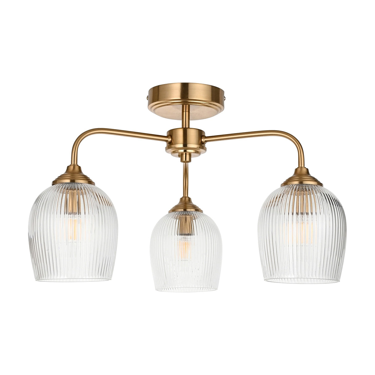 Ashcroft Ribbed Semi-Flush 3 Light Ceiling Light – Aged Brass
