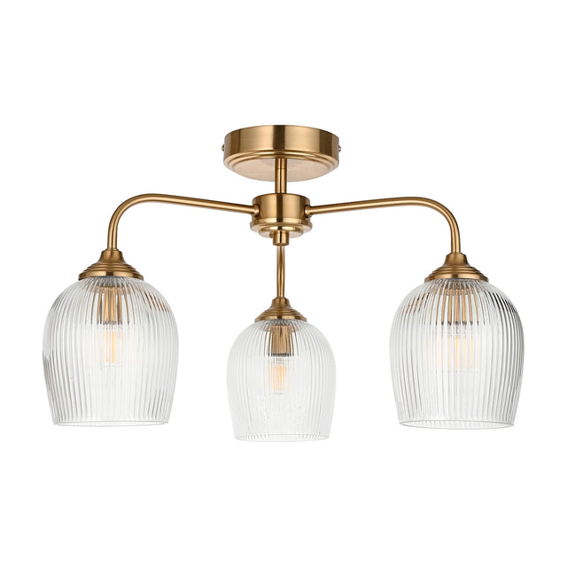Ashcroft Ribbed Semi-Flush 3 Light Ceiling Light – Aged Brass