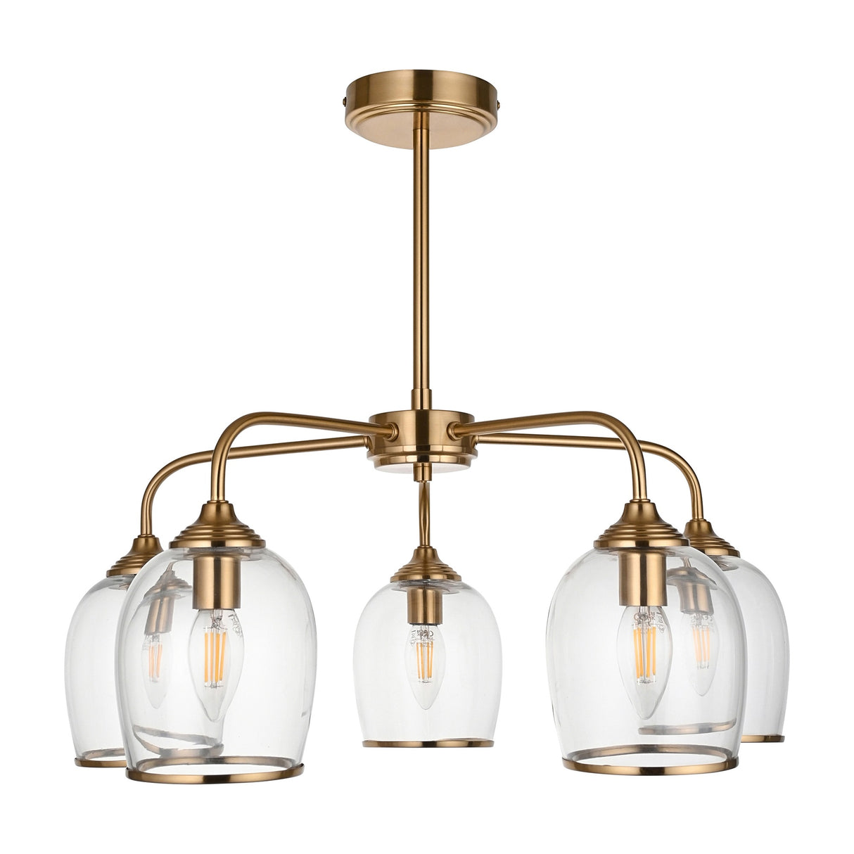 Ashcroft 5 Light Pendant with Clear Glass Shades – Brass