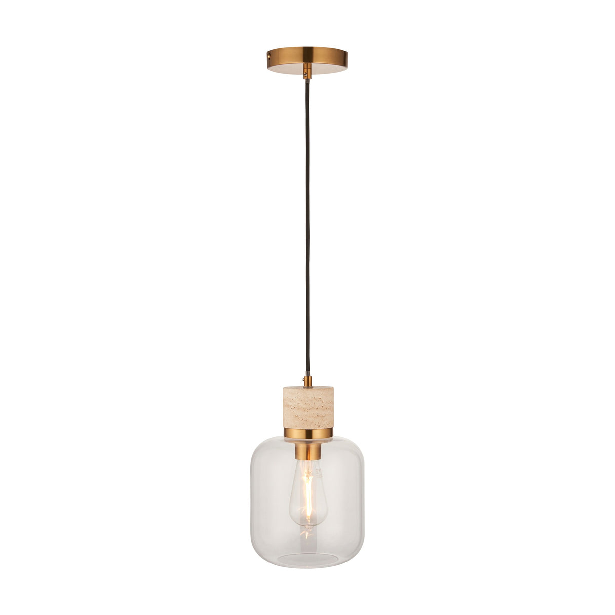 Travi Glass Pendant Light with Travertine Detail – Brass
