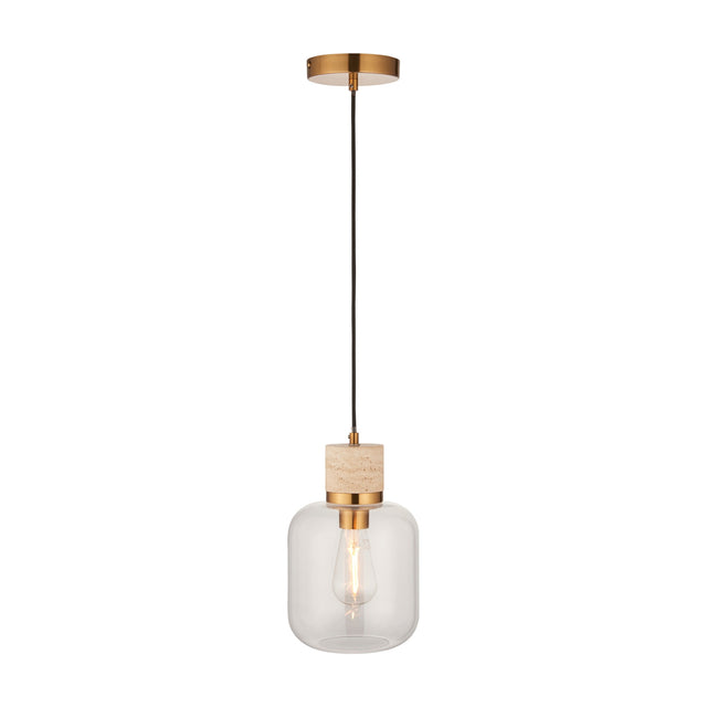 Travi Glass Pendant Light with Travertine Detail – Brass
