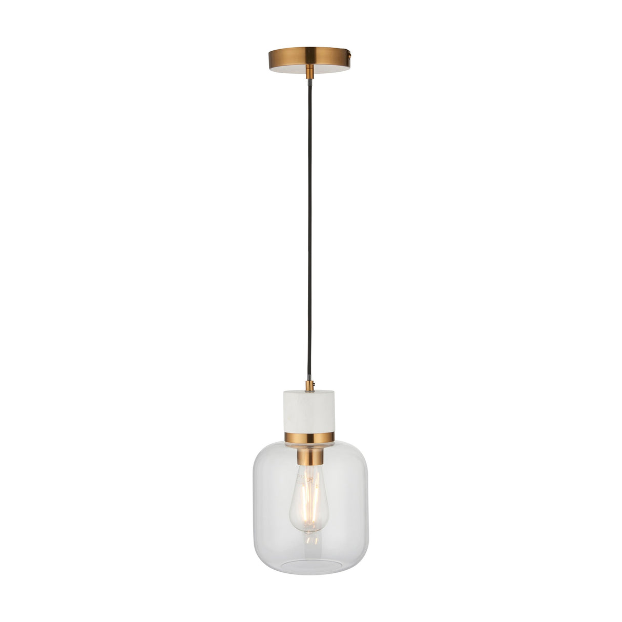 Travi Glass Pendant Light with Marble and Brass Detail – Clear