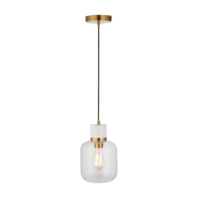 Travi Glass Pendant Light with Marble and Brass Detail – Clear