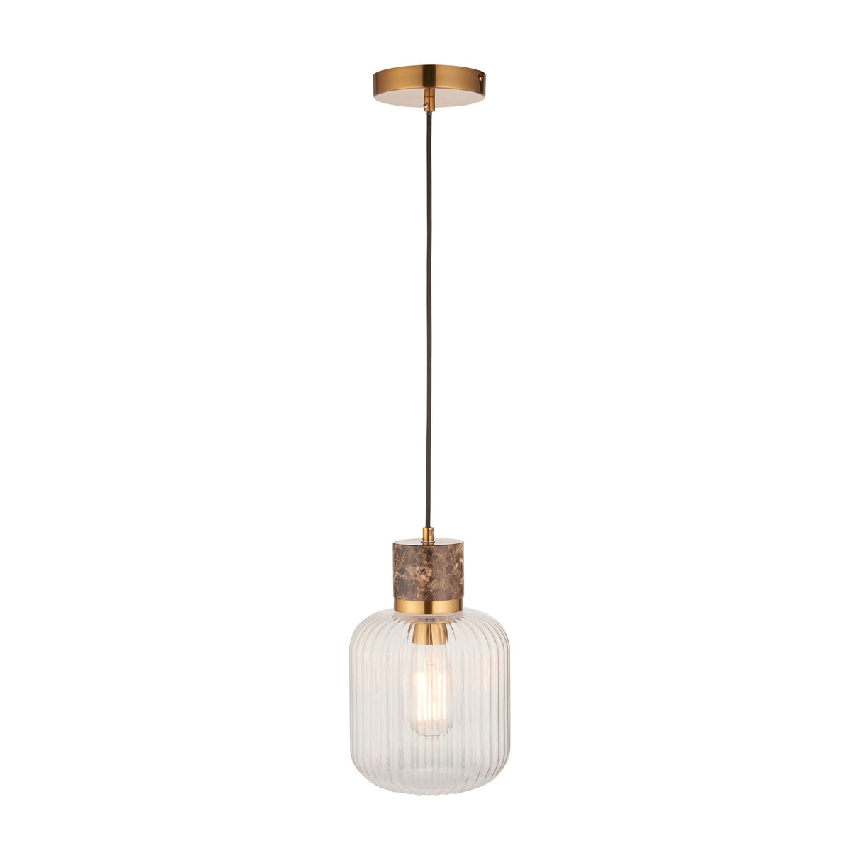 Travi Ribbed Pendant Light with Emperador Marble – Brown
