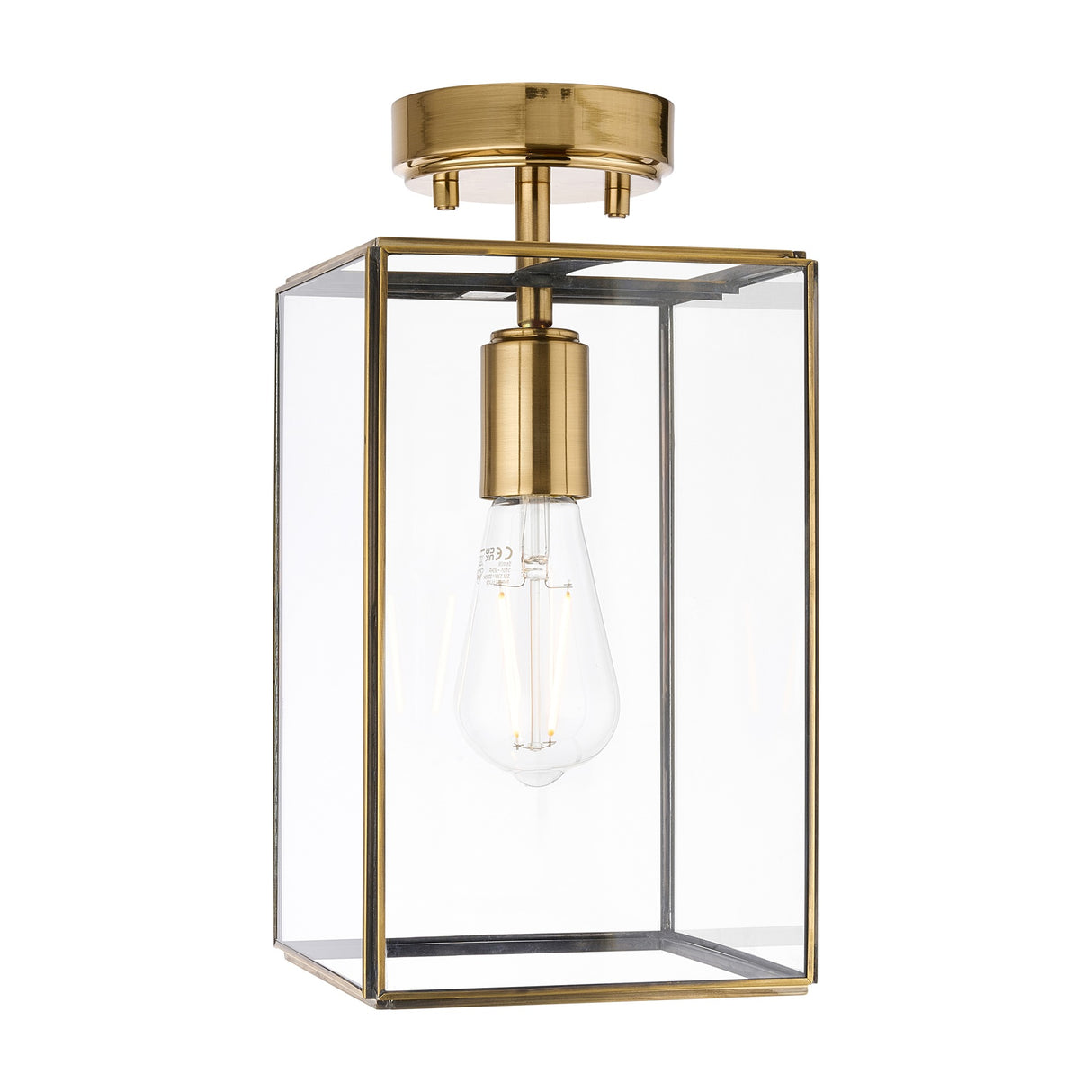 Hammond Glass Box Flush Ceiling Light 1 Light – Antique Brass