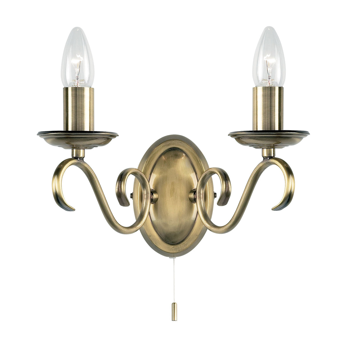Bernice Twin Wall Light with Pull Switch – Antique Brass