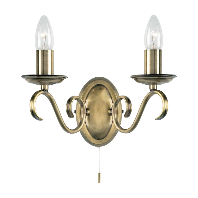 Bernice Twin Wall Light with Pull Switch – Antique Brass